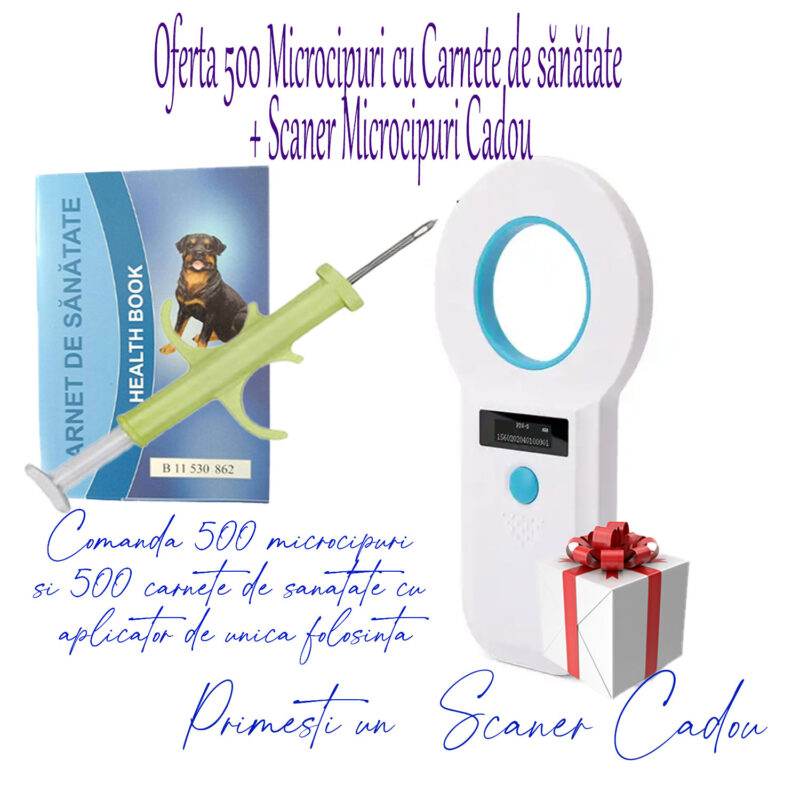 Pachet Microcipuri Caini cu Carnet de sanatate + Cititor RFID Cadou