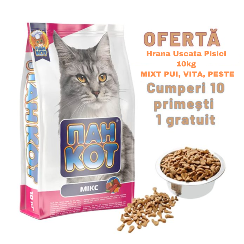 Oferta Hrana Uscata Pisici Pan Kot - Mixt de carne de Pui, Vita, Peste 10kg