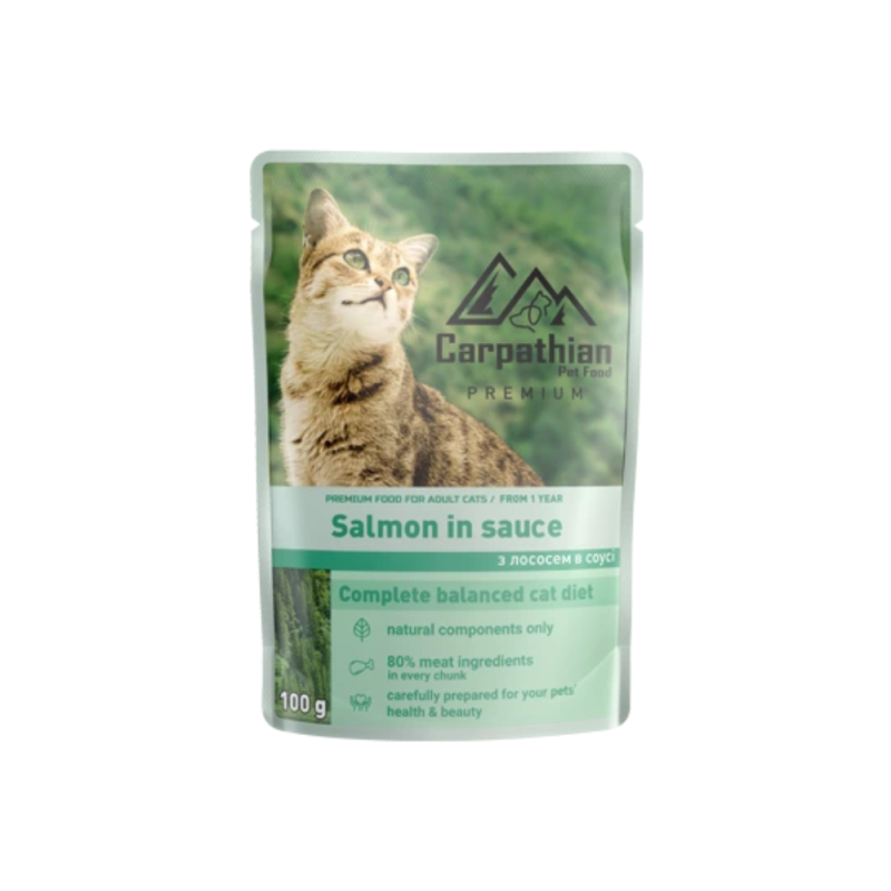 Hrana Umeda Pisici CARPATHIAN PREMIUM - Somon in Sos 100g 24buc/bax