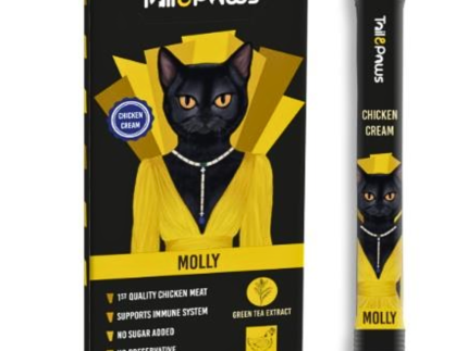 Tail Paws MOLLY Gustare Monoproteica PREMIUM - Crema cu Pui 50% Carne in Compozitie cu Extract de Ceai Verde 5 buc/cutie