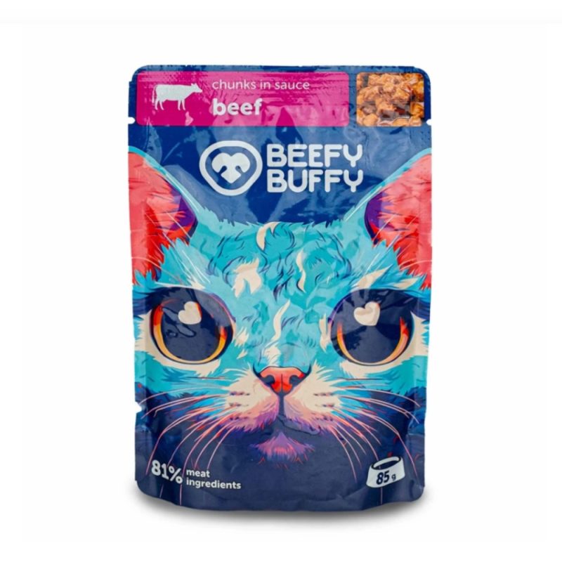 Hrana Umeda Pisici BEEFY BUFFY 81% Carne - Vita 85g