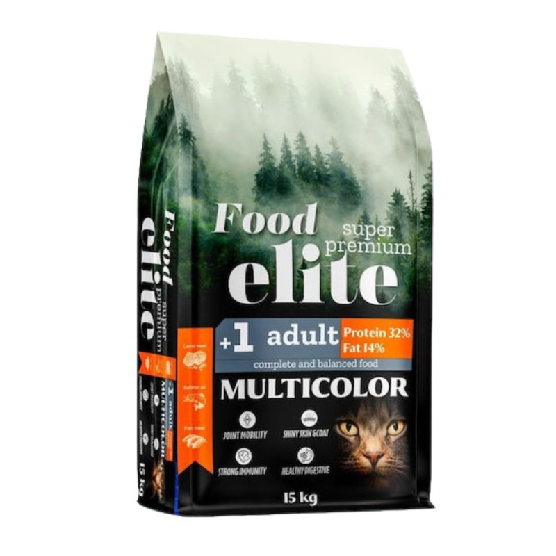 Hrana SUPER PREMIUM Food elite Pisici Multicolore - Miel, Pui si Somon 15kg